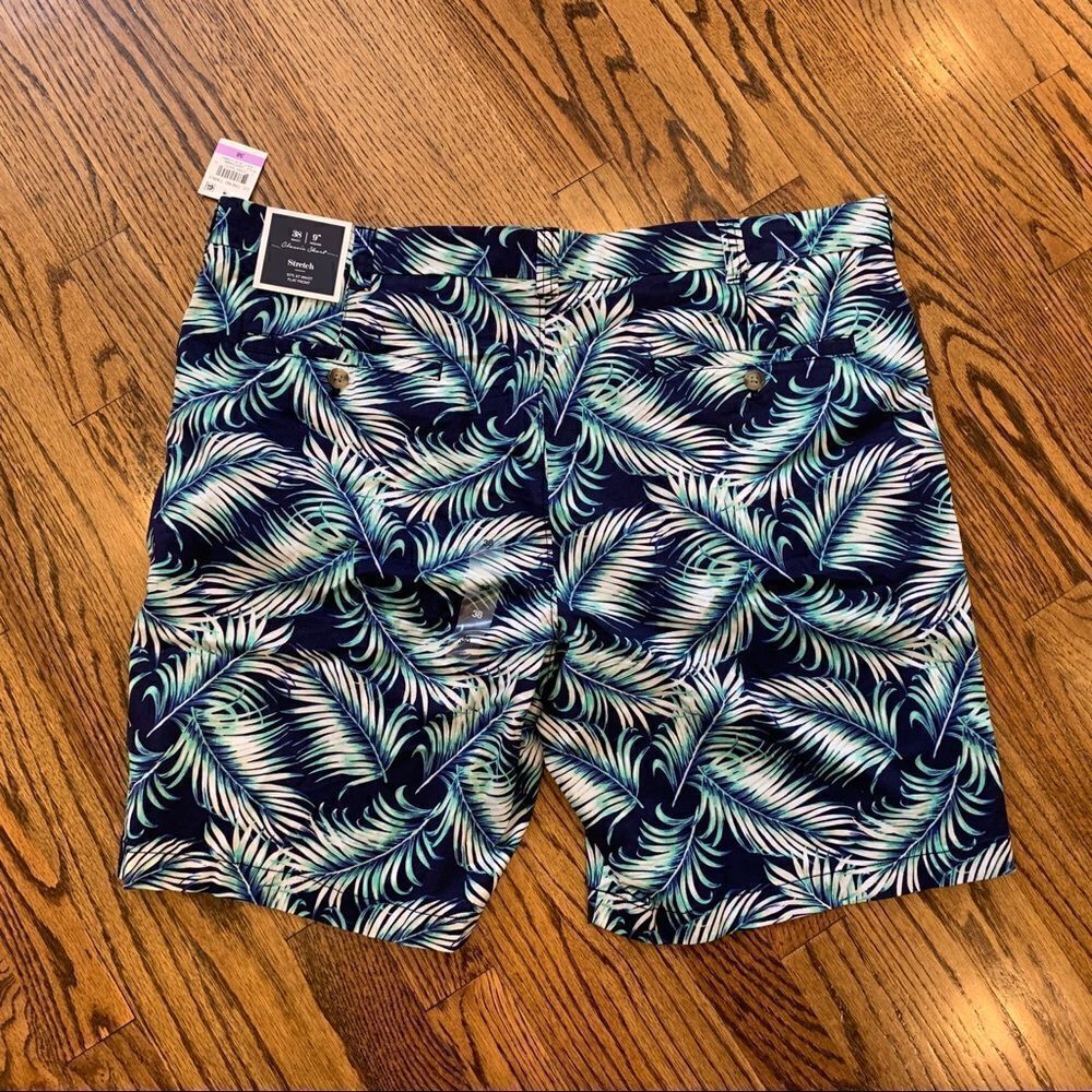 New CLUB ROOM Palm Leaf Tropical Print Shorts Navy Blue White Aqua Green 38 - Picture 5 of 6
